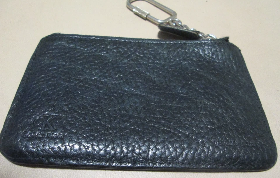 Vtg CALVIN KLEIN CK change Purse Y2K Black embossed leather zipper 3X4.5" - Image 2 of 4