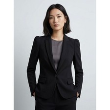 Zara Basic Womens Black Puff Shoulder Single Button Tailored Blazer Jacket XS