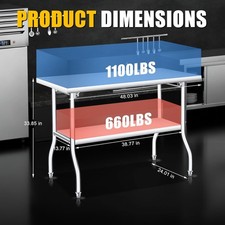 Folding Stainless Steel Table,Commercial Prep Table with Undershelf for Kitchen
