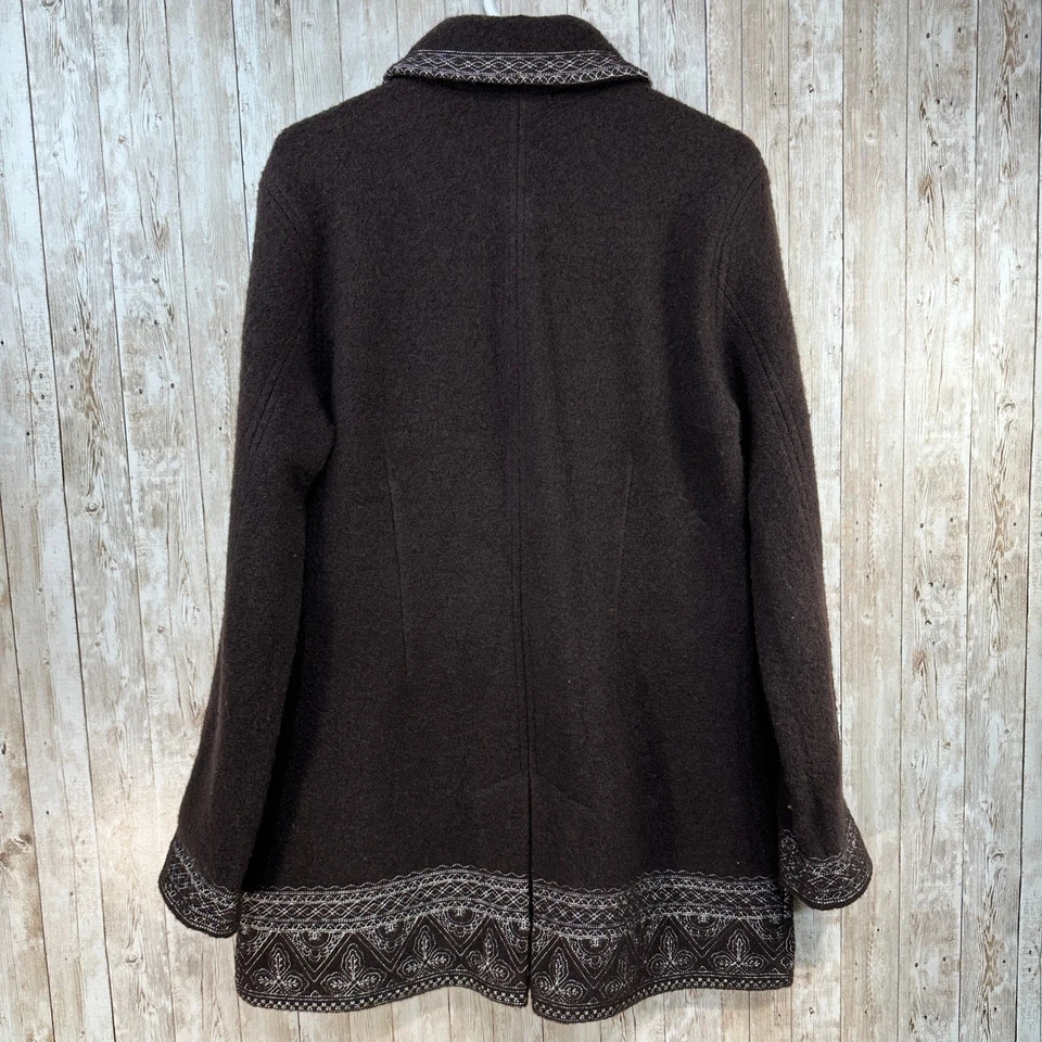 Kenar Womens Brown 100% Wool Embroidered Boho Coat Jacket 3/4 length Size Large - Image 4 of 4