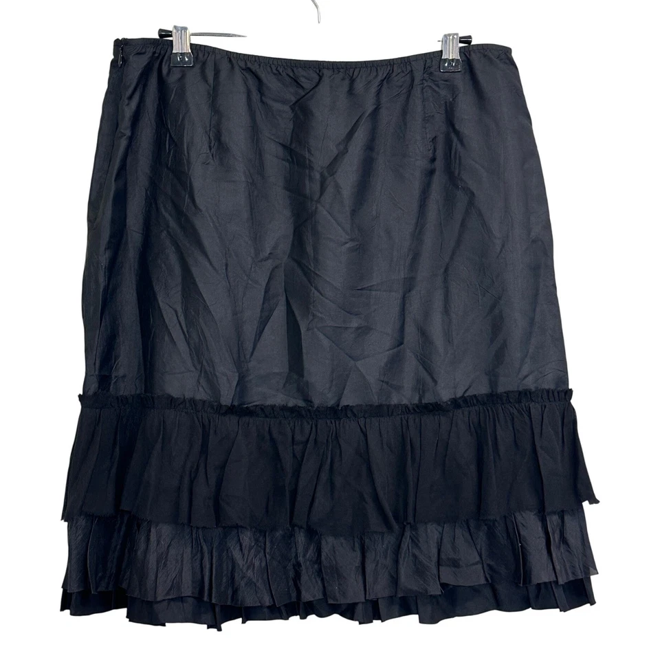 Falda Eileen Fisher 100 % seda tafetán con volantes negra talla pequeña cintura 30" Foto 2 de 4