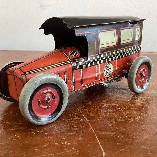Antique J Chein Tin Litho Clockwork Checker Taxi 1924
