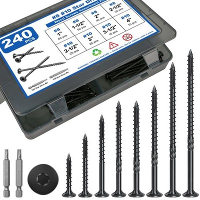 240Pcs Deck Screws, #8#10 Wood Screws Assortment Kit, 8Sizes Assorted Screw S...