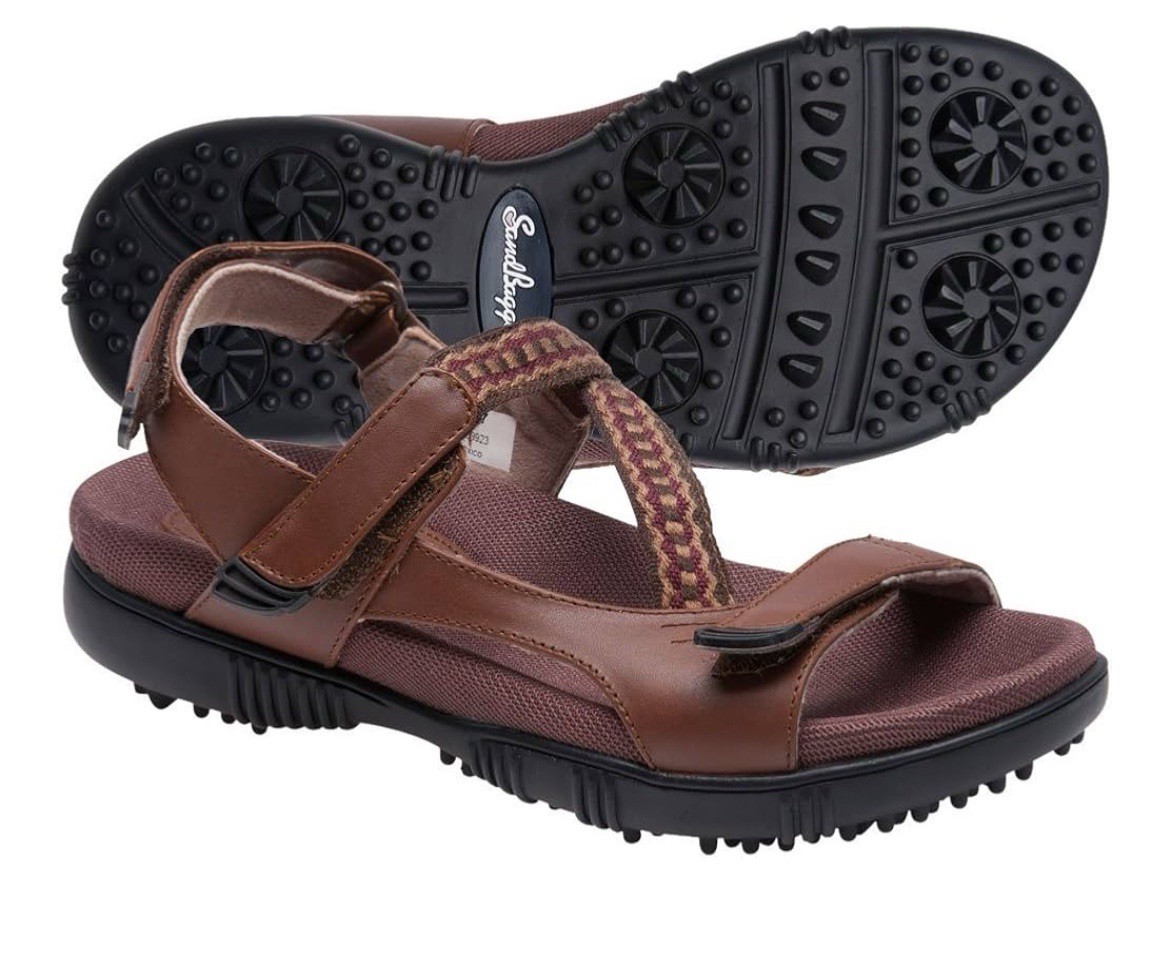 Sandbaggers Tango Golf Sandals Womens Tango Brown Spikeless Hook