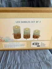 CRACKER BARREL LED SET OF 3 LIGHT BLUE CANDLES WITH BOW TWINE LED ED SUMMER 25