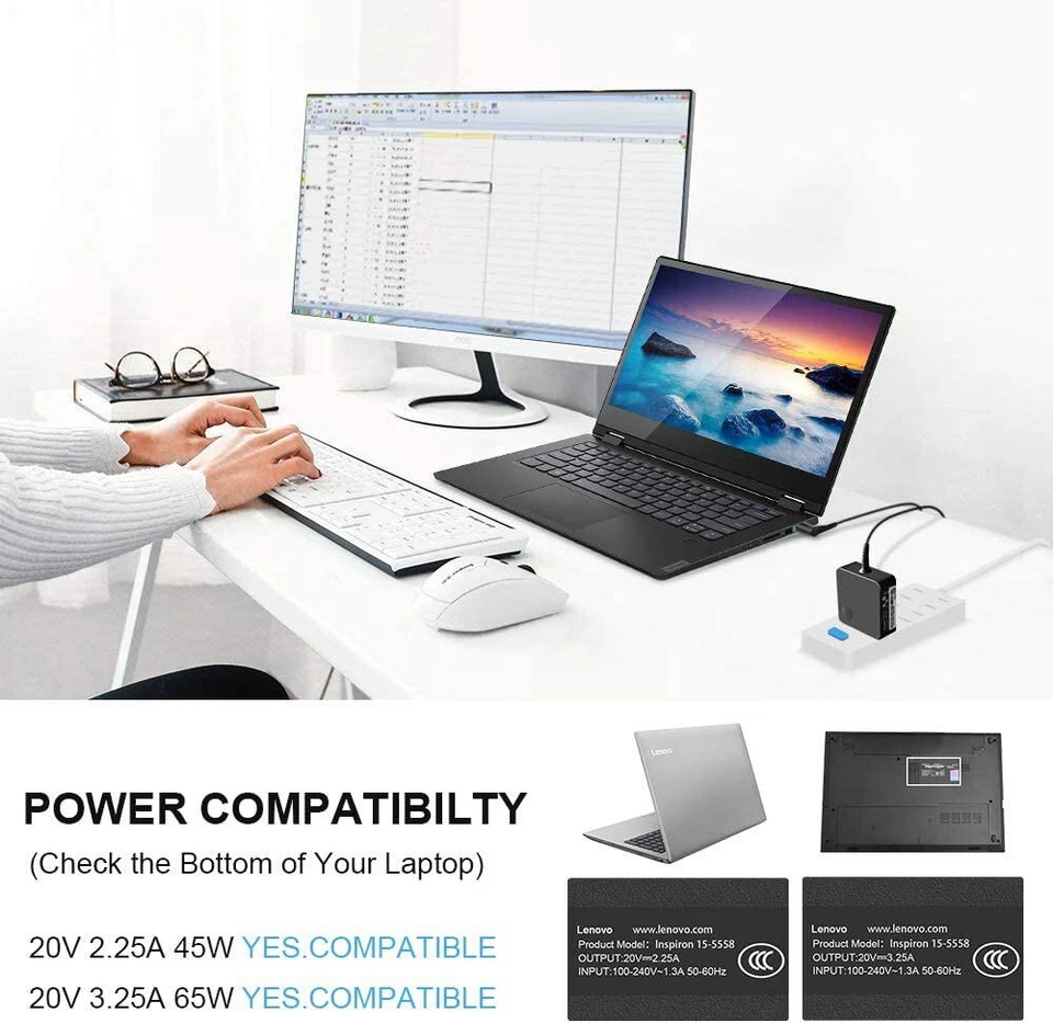 For Lenovo IdeaPad 3 5 330 Flex 4 5 6 14 Charger AC Adapter Power Supply 65W 45W - image 2 of 4