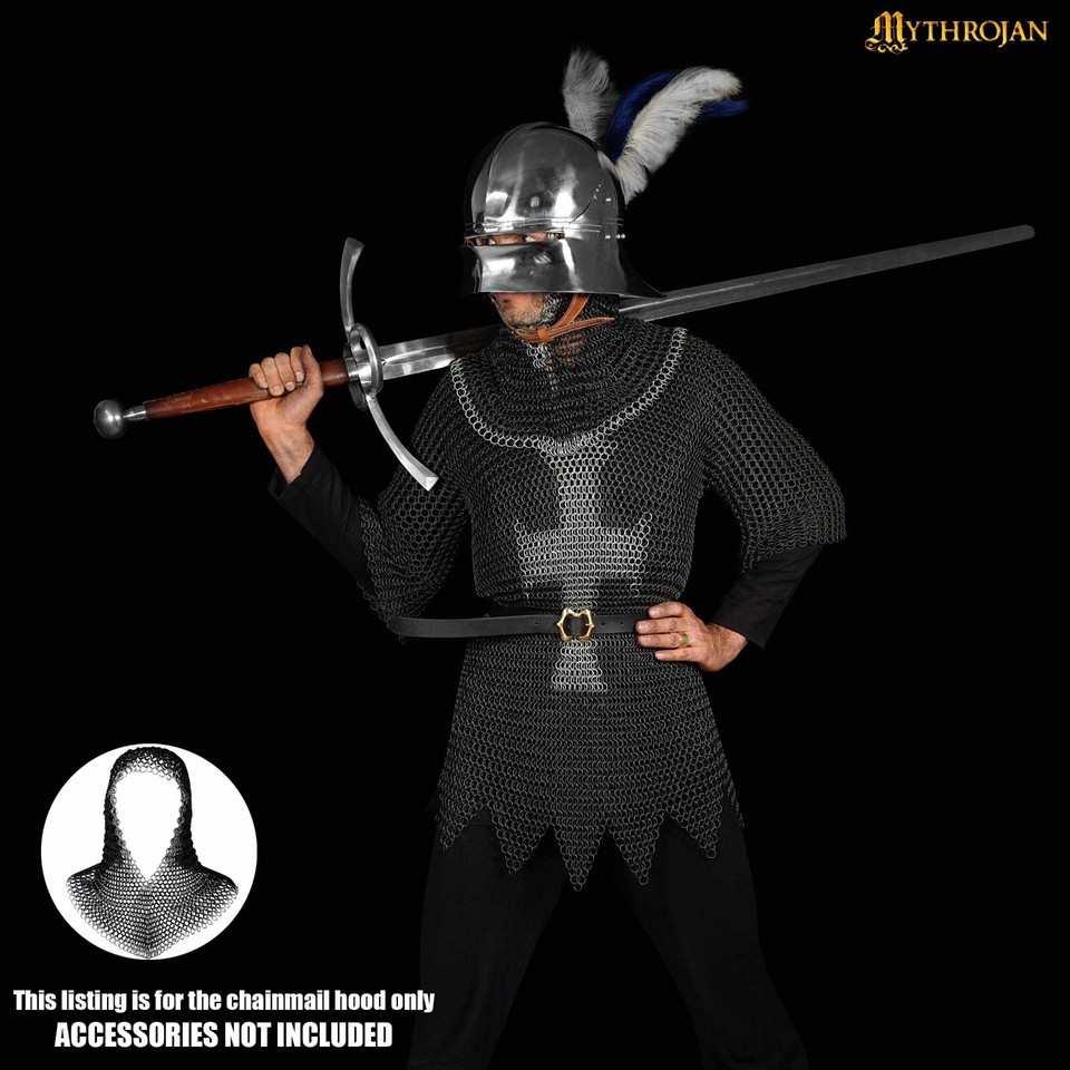 Chainmail Coif Medieval Chain Mail Armor Butted Riveted Knight Costume ...