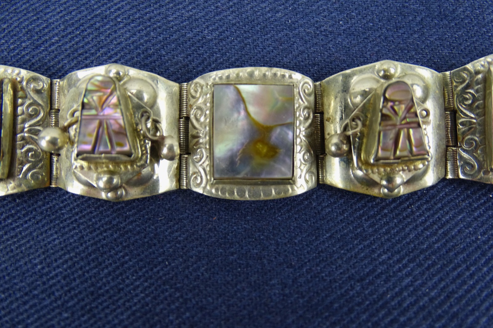 Abalone Shell Panel Bracelet clasp marked Taxco 9… - image 5