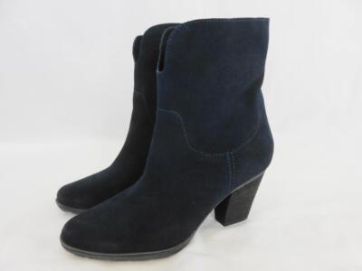 Biondo Navy Blue Suede Ankle Boots Pullon Waterproof Almond Toe Block Heel SZ 6