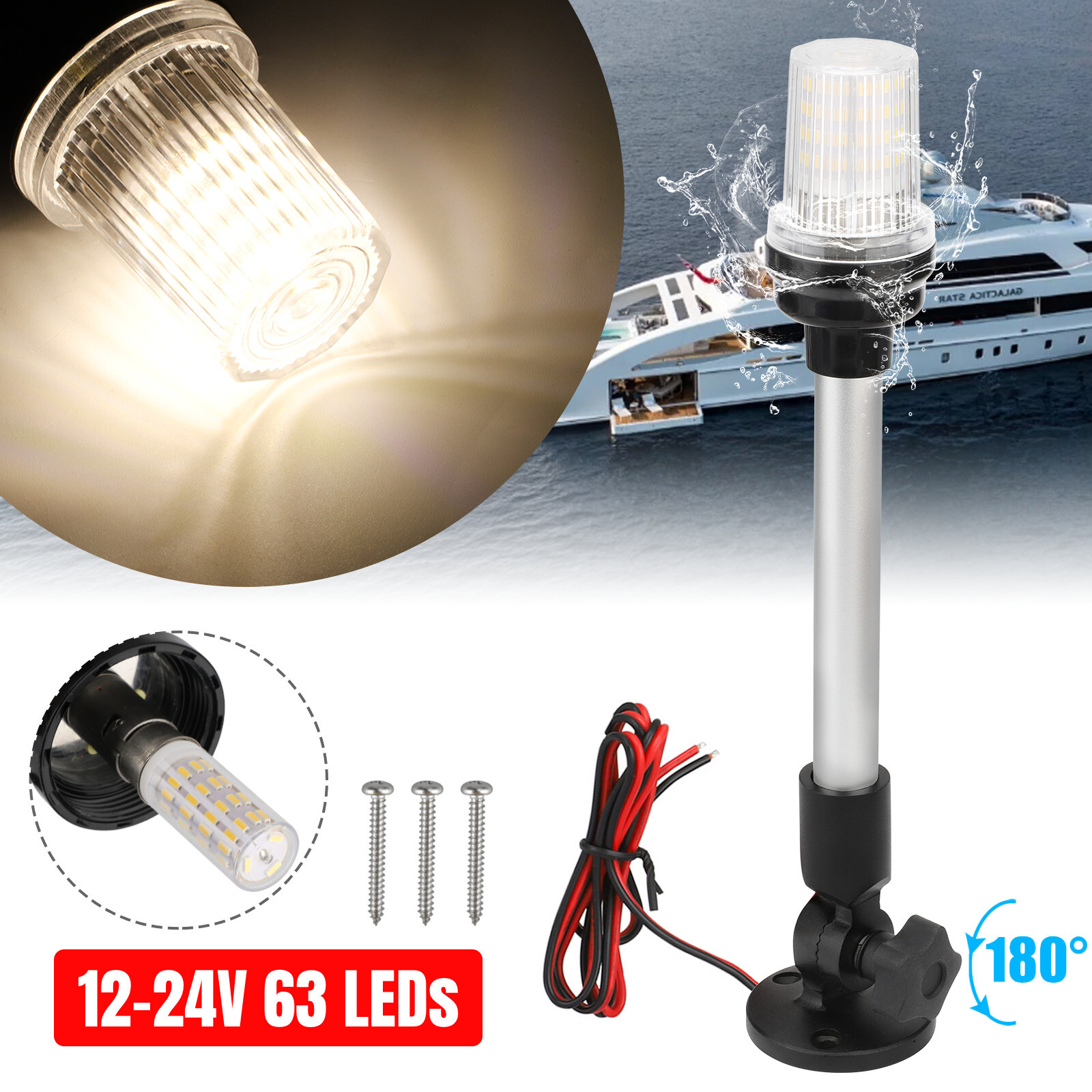 12" Marine Boat Yacht LED Navigation Light Fold Down Anchor Stern Pole