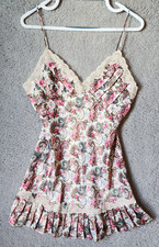 Vintage Victorias Secret Gold Label Pleated Paisley Satin Chemise Slip Gown Sz S