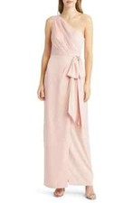 Vince Camuto Women's Blush Pink Side Bow One Shoulder Gown Dress Size 14 $228
