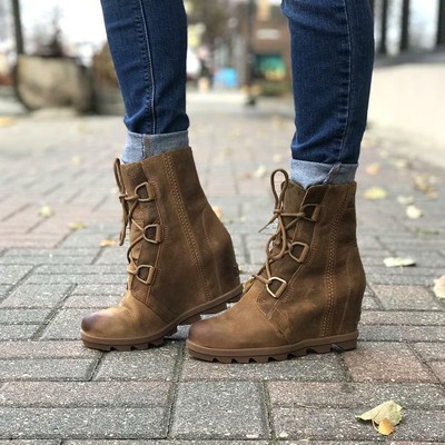 joan of arctic ii waterproof wedge bootie sorel