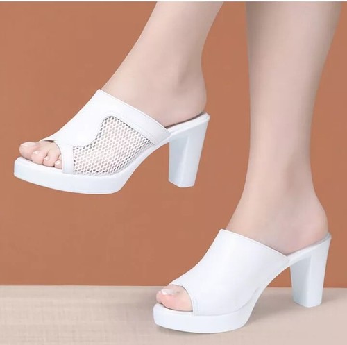 Sabots à Talons Hauts En Cuir Blanc - Pointure 38, Marque Alcaido, Occasion Peu Portée