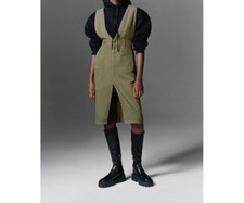 Zara Pinafore Corduroy Midi Dress Sleeveless V-Neck Pockets Green Size XS NWT