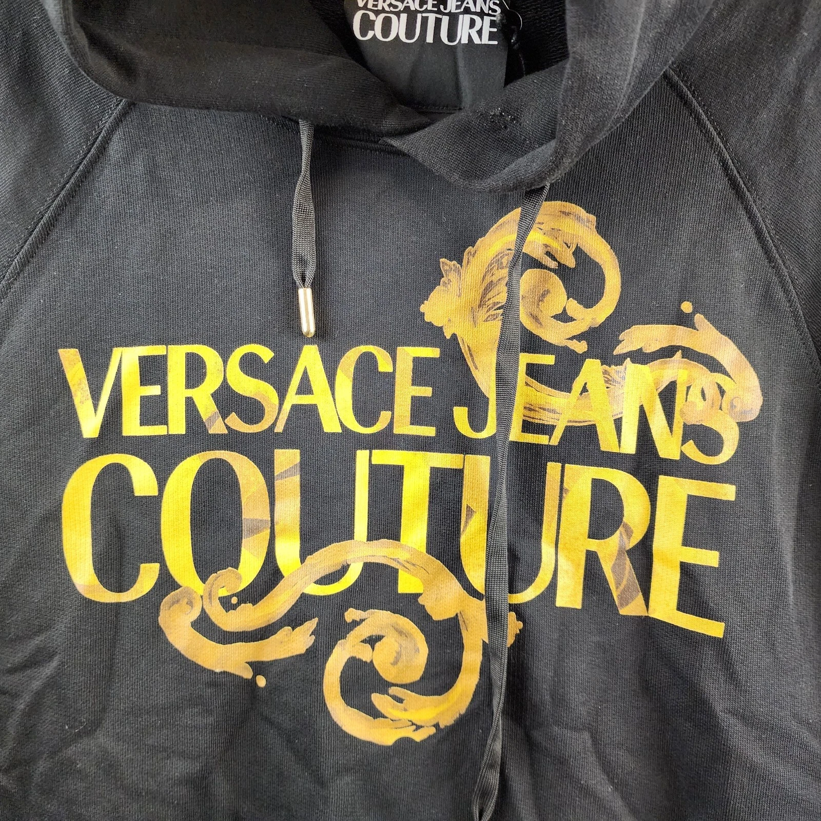 Versace Jeans Couture Regular Fit Felpa con Cappuccio Uomo M Nero Oro Logo Pullover Anteriore