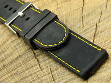 Vintage 23mm Black Rubber w Silver Tone Buckle Watch Band NOS Unused Men's