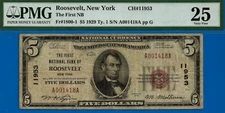 1929 $5 National Currency PMG 25 rare only 5 known Roosevelt, New York CH# 11953