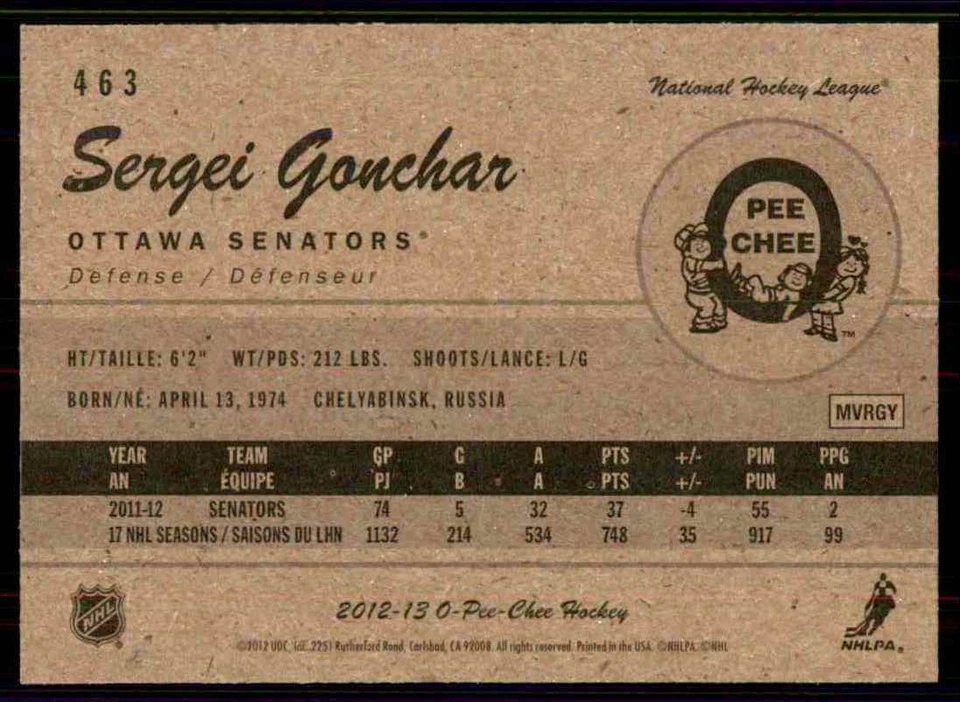 2012-13 O-Pee-Chee Retro Sergei Gonchar #463 - Image 2 of 2