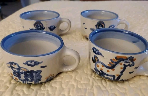 Lot Of 4 M. A. HADLEY POTTERY SHEEP FARMER HORSE CUP CUPS VINTAGE COFFEE MUGS 