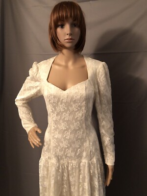 Vintge 1980s Gunne Sax Dress Cream Lace Open Back Drop Waist Has