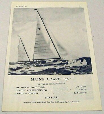1945 Print Ad Maine Coast 36 Sail Boats Maine Shipbuilding