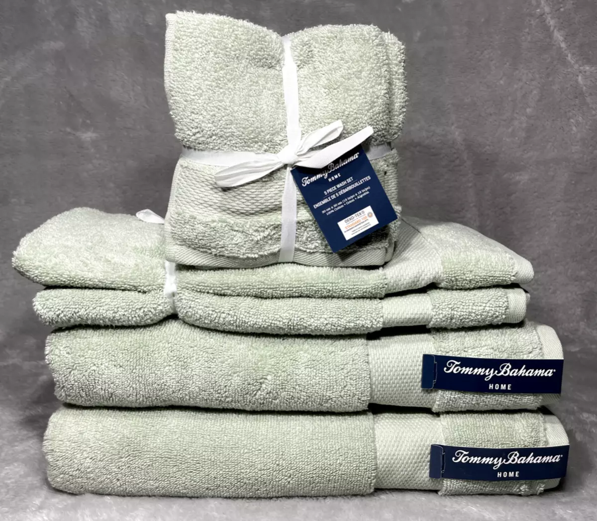 TOMMY BAHAMA HOME CAMBRIDGE COLLECTION ~ SAGE GREEN~ 9 PIECE BATH TOWEL  SET~NEW!