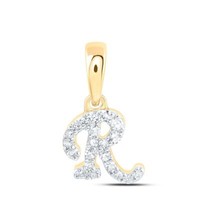 10K Gelbgold Echter Diamant Damen Blockschrift Initial R Mini AnhäNger 1/12 Ct