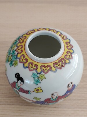 民国粉彩瓷三娘教子茶叶罐Vintage Chinese Famille Rose Porcelain