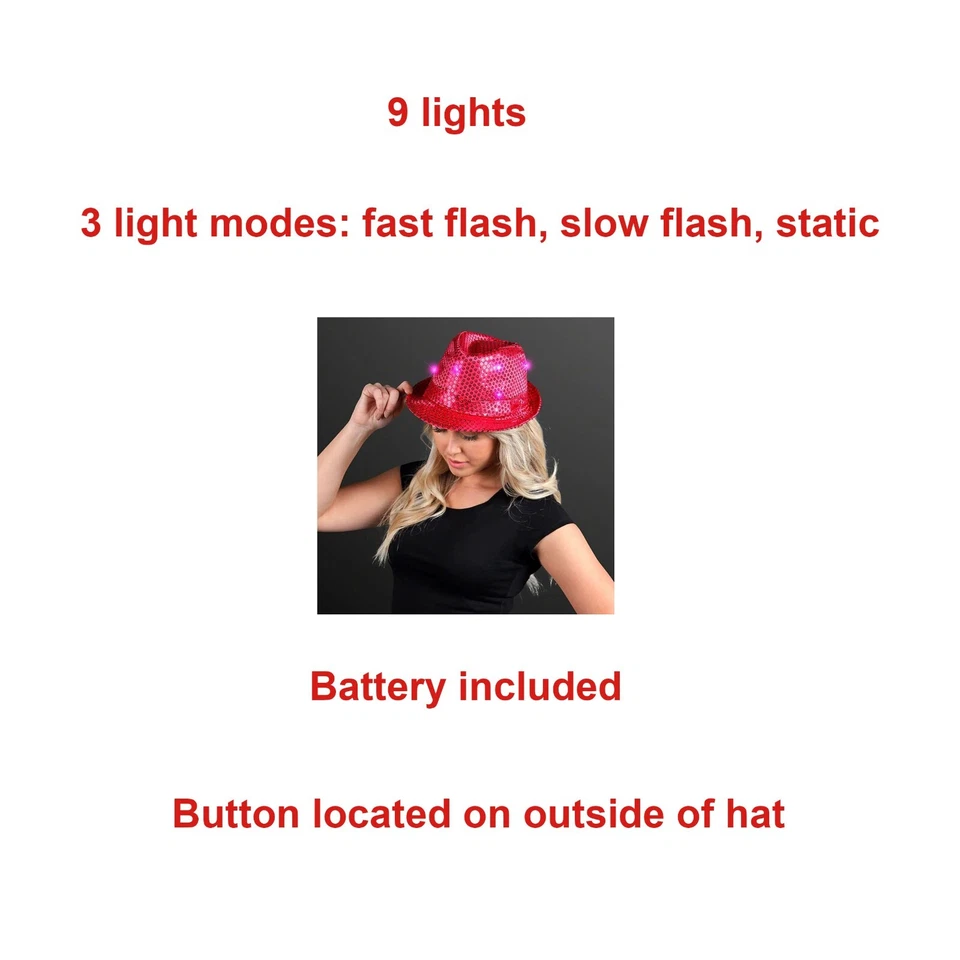 Adults Light Up Sequin Trilby Hat With LED Lights Party & Carnival Hats - Image 2 of 2
