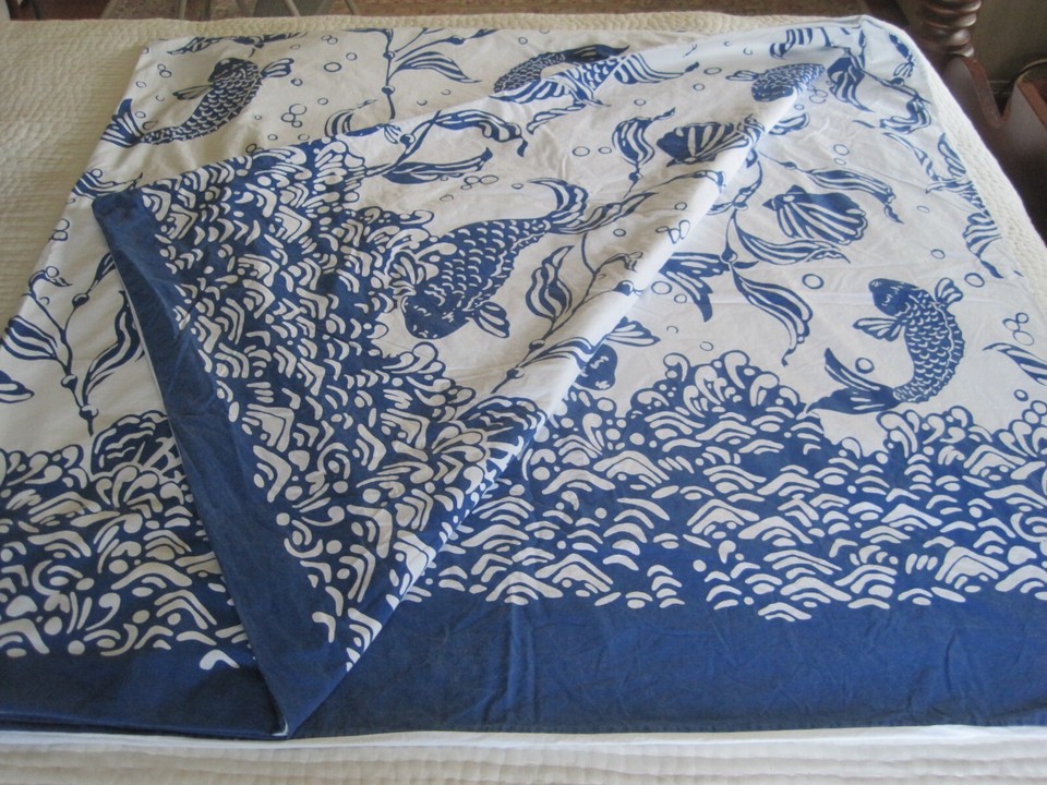 XLNT Retired POTTERY BARN Blue & White Koi Fish QUEEN Duvet Set eBay