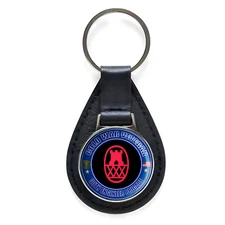 Cold War Veteran 30th Engineer Brigade Black Leather Keychain Silver Keyring