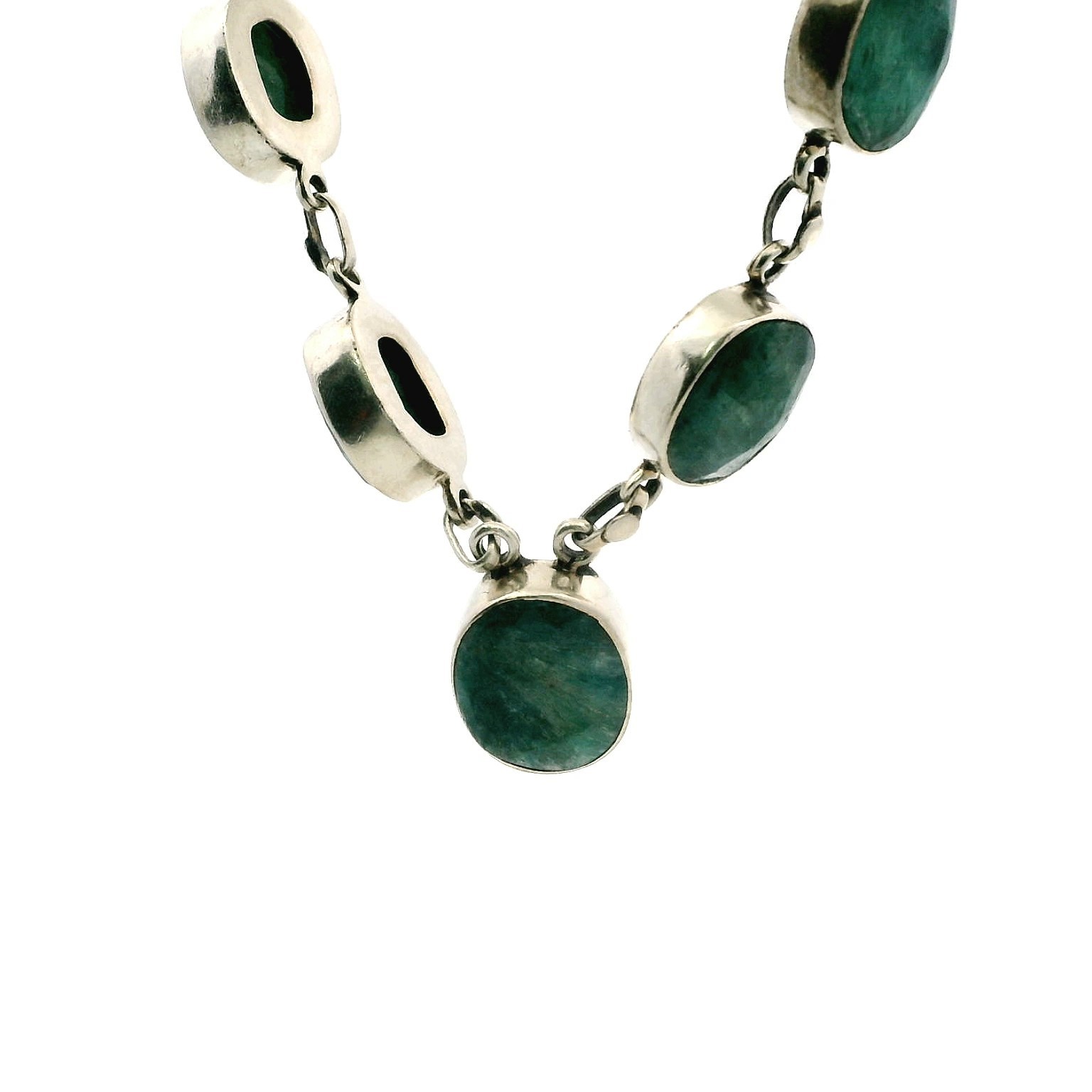 Silver Necklace Emerald Rough Stones 925 Stamped 48cm Long 28.2g