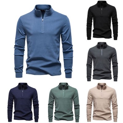 Herren Basic Sweatjacke Pullover Hoodie Sweatshirt Half Zip Stehkragen Langarm