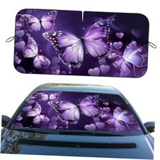 Car Windshield Sun Shield, 59 31.5 Inches, UV 59"L x 31.5"W Purple Butterfly