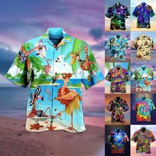 Mens Hawaiian Shirt Summer Beach Holiday Stag Surf Palm Tree Aloha Party Tops