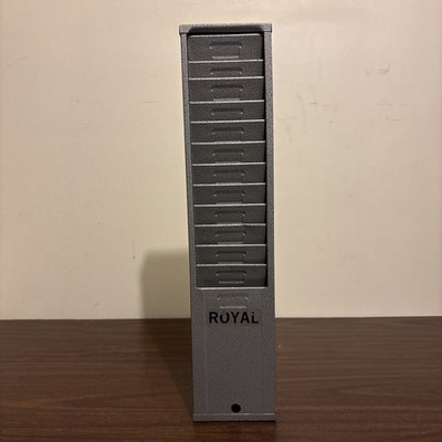 Vintage ROYAL Metal 12-Slot Industrial Wall Mount Time Card Rack Holder