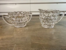Vintage Jeanette Depression Glass Cubist Pattern Sugar Bowl & Creamer Set