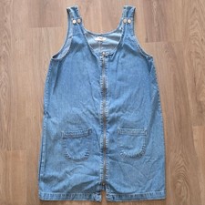 Vtg Cherokee Zip Front Denim Jumper Dress M Retro 90s Hipster Cottage Pockets