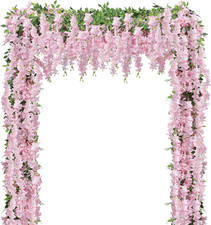 5Pcs 7.2 Ft/Piece Artificial Wisteria Garland Silk Fake Pink Wisteria Flowers Ha