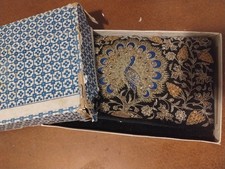 Vintage Velvet Peacock Embroidered Beaded Floral Clutch Handbag w/ Original Box