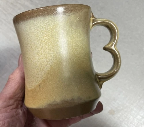 Frankoma Pottery Coffee Cup Mug Trigger Handle Brown Tan C9