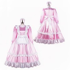 French Maid Girl Sissy Lockable Pink satin Dress cosplay costumes Tailor-made