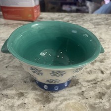 Keramik bemalt blau/grün Blumen kleines Beersieb Sieb Sieb perfekt