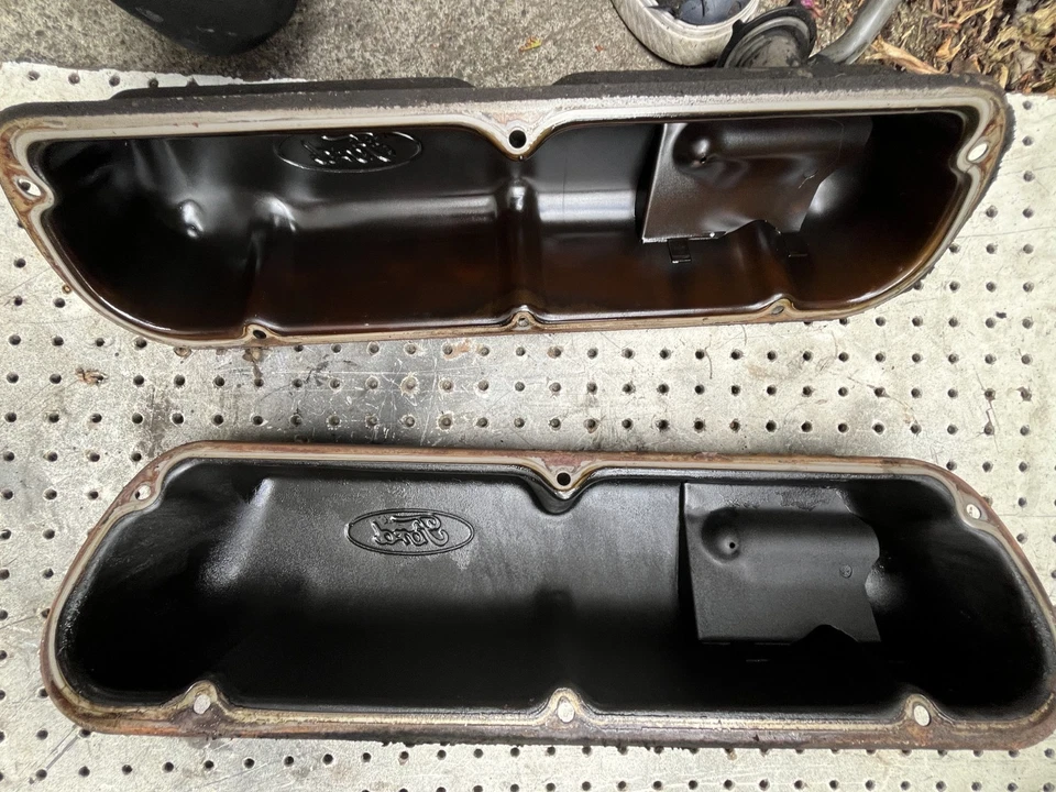87-96 FORD 302 351W 5.0 5.8 TALL TRUCK F150 VALVE COVER PAIR OEM STAMPED STEEL - Image 3 of 4