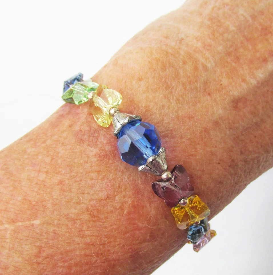 Made with Swarovski Crystals Multi-Color BUTTERFLY Sterling Stretch Bracelet - Image 2 of 3