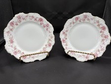 2 platos antiguos de porcelana Hermann Ohme Silesia, rosas rosas rosas, c. 1900-1920