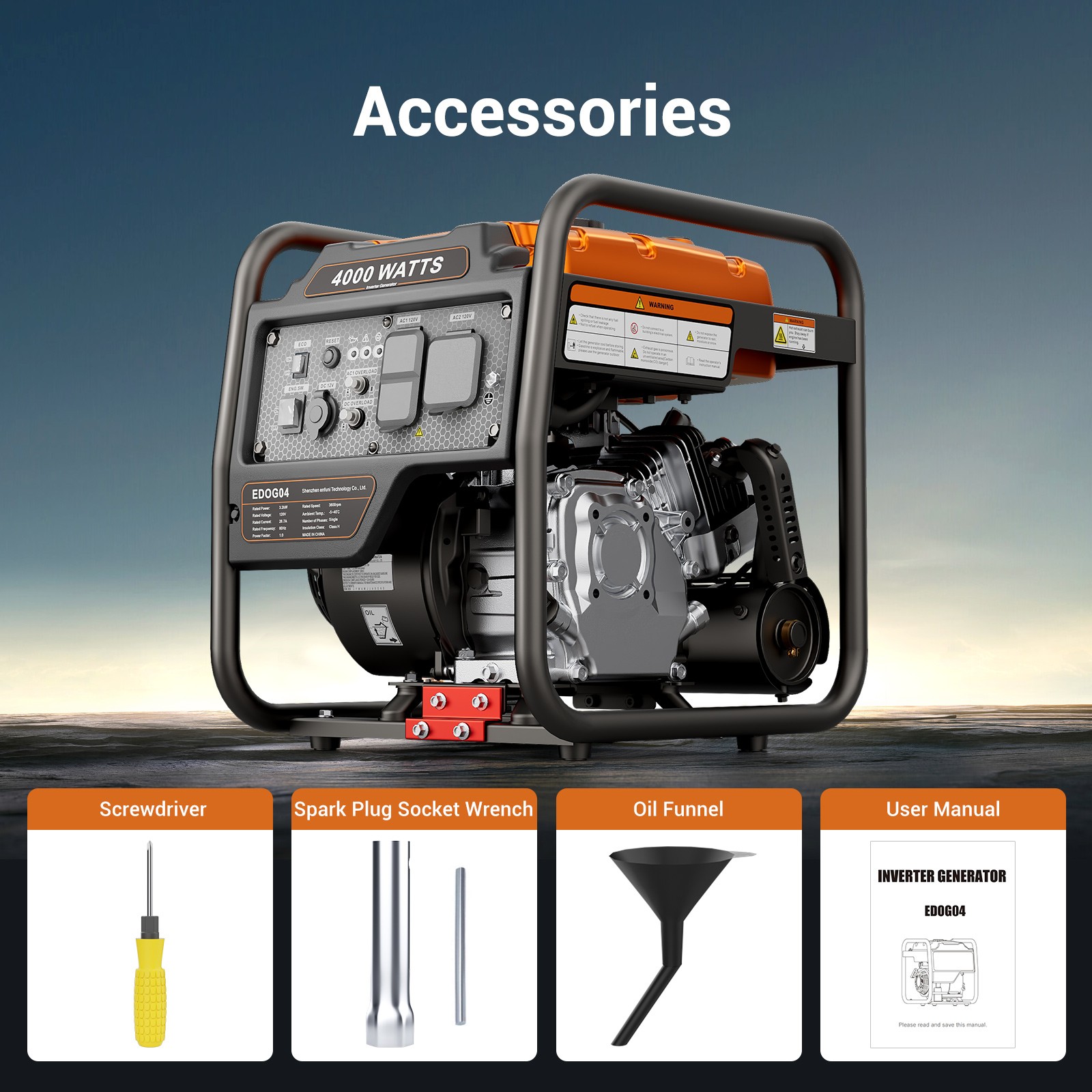 Efurden 4000Watt Portable Inverter Generator Gas Powered Generator for Emergency