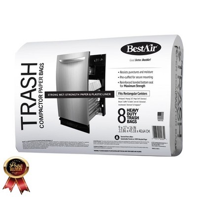 Heavy Duty Paper Trash Compactor Bags, Pre-Cuffed, 8 Bags for Your Home