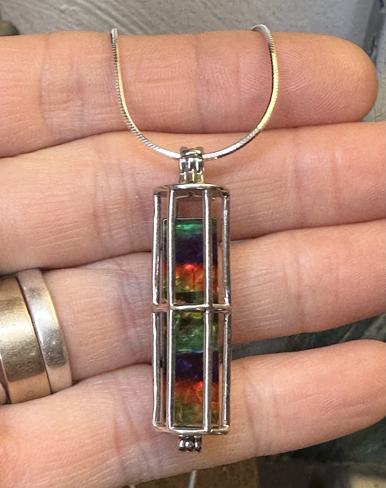 Gorgeous Caged Rectangular Ammolite Doublet 925 S… - image 1